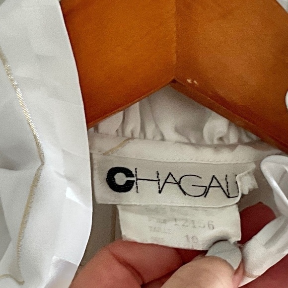 Vintage blouse damier Ruffled Retro Elegance MCM Mad men Cream Gold 16 - Picture 5 of 13